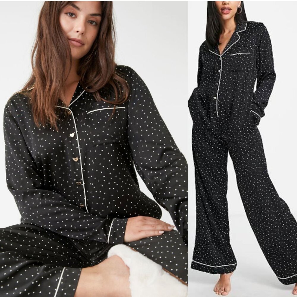 & OTHER STORIES Heart Button Pyjama Jumpsuit Black Size XS/S
